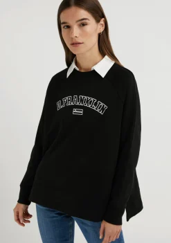D.Franklin Varsity Oversized Crew Neck Sweatshirt Black / White|Damen Sweatshirts