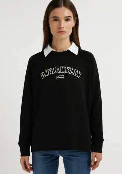 D.Franklin Varsity Oversized Crew Neck Sweatshirt Black / White|Damen Sweatshirts