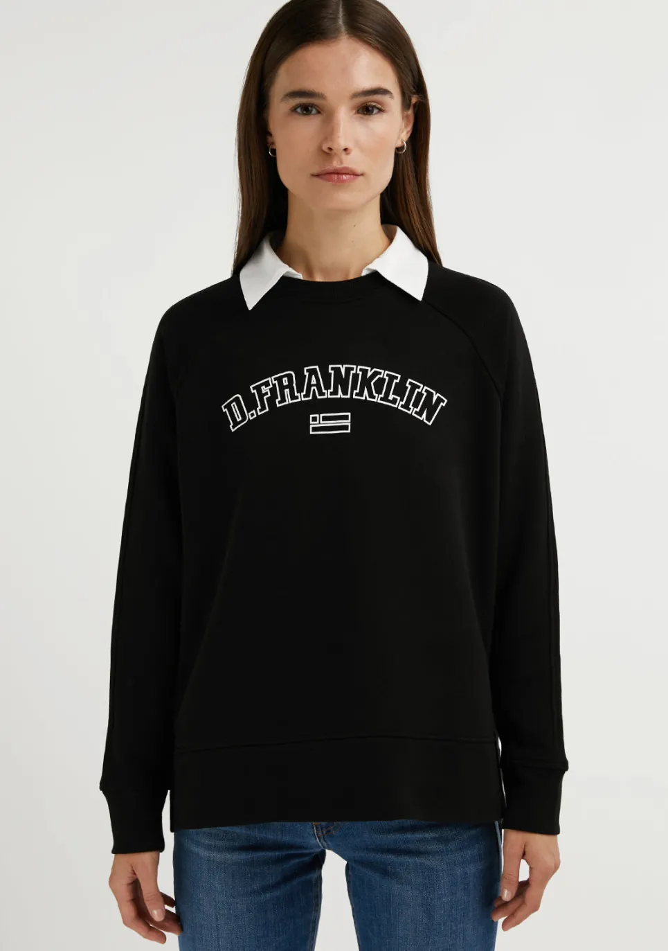 D.Franklin Varsity Oversized Crew Neck Sweatshirt Black / White|Damen Sweatshirts
