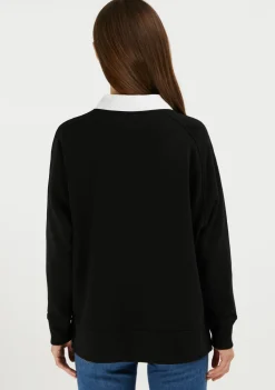 D.Franklin Varsity Oversized Crew Neck Sweatshirt Black / White|Damen Sweatshirts